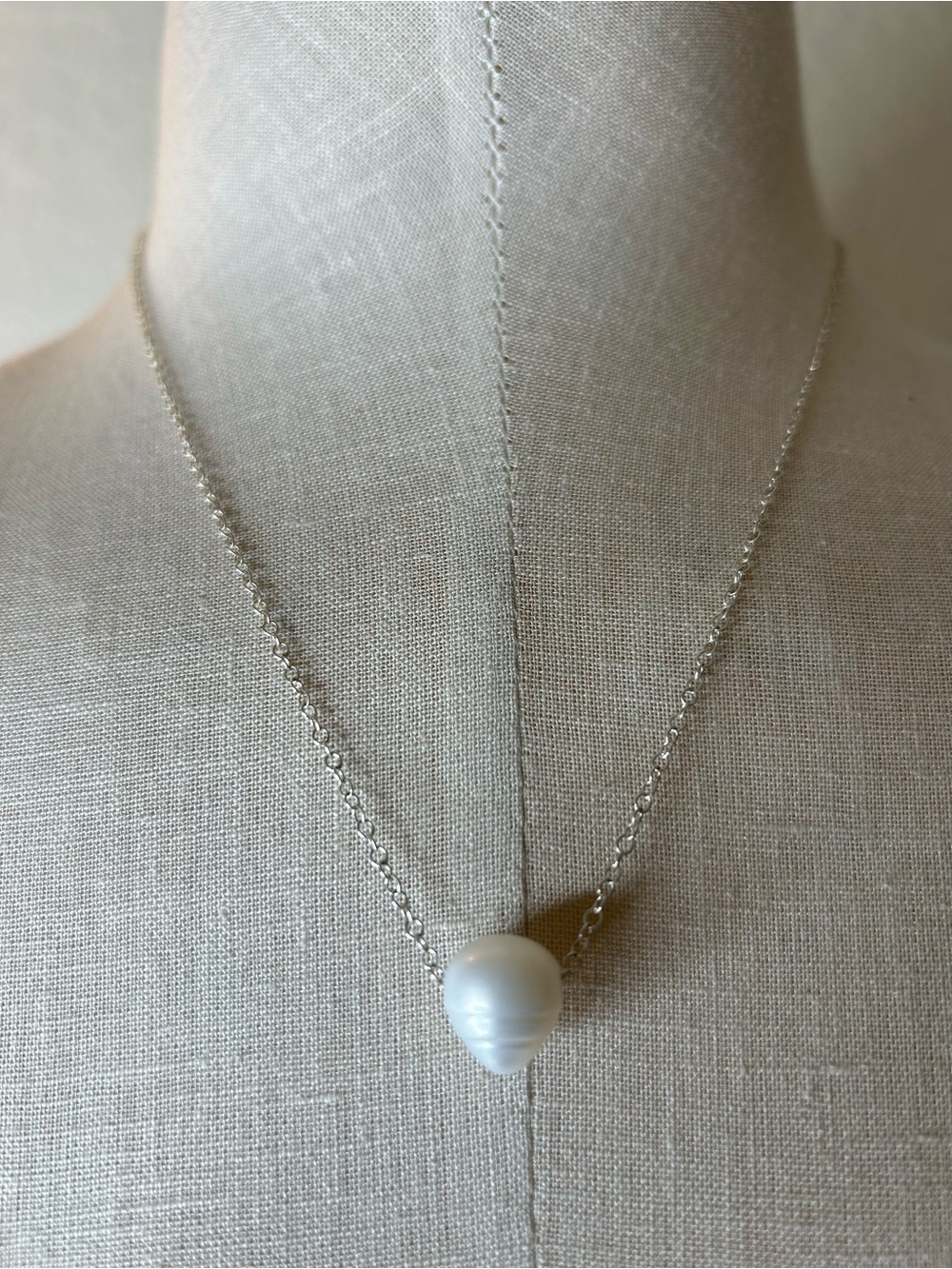 Classic White Pearl Pendant Necklace on Sterling Chain